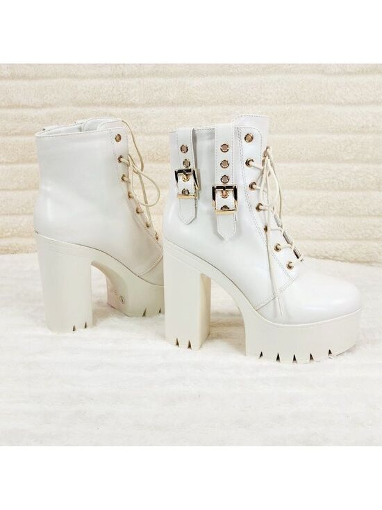 Cape Robbin Shoes - Linda Cream Off White Light Weight Chunky Platform Heel Ankle Boots